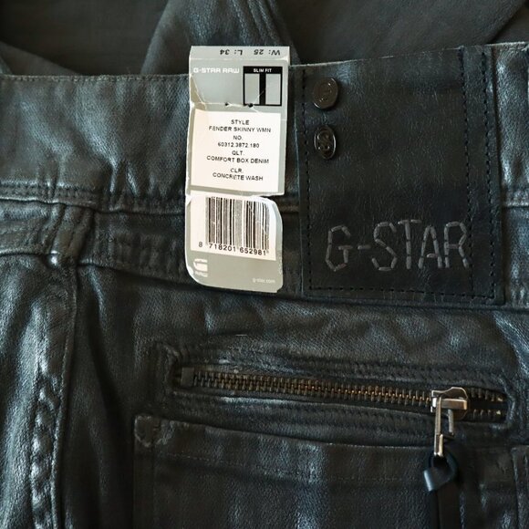G-Star Jeans Fender Skinny Concrete Wash Gray Coated Wax Stretch NWT New Size 25 - Picture 5 of 7